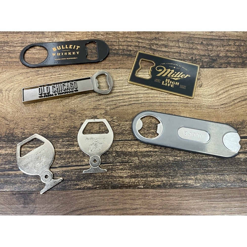 Lot Of 7 Metal Bar Beer Bottle Openers Miller High Life Old Chicago Bullelit